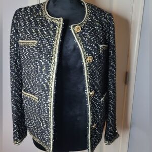 MAX SIMPLE Embellished Classic Tweed Blazer. NWT Sz M MSRP $325